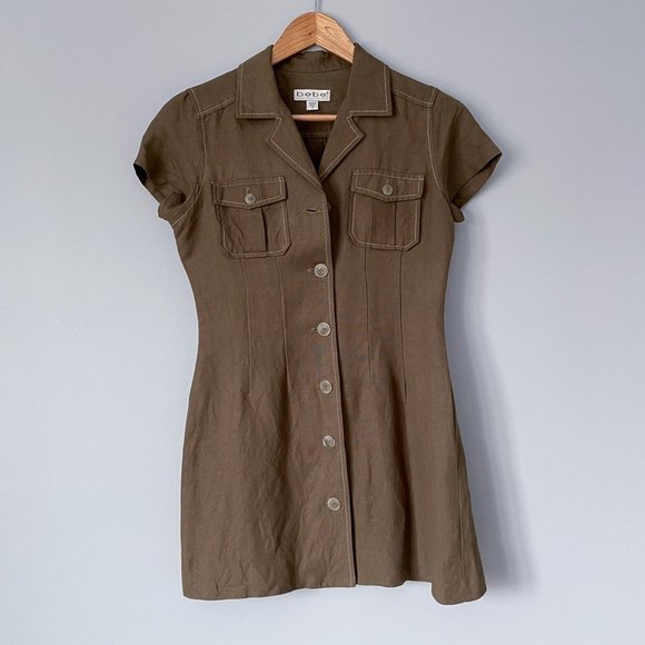 BEBE Vintage Khaki Linen Safari Tunic - Picture 4 of 7